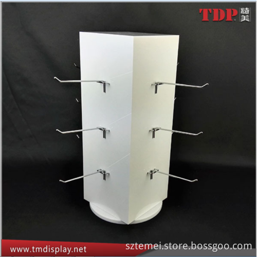 exhibitor hooks white display stand-hooks rotating spinning display rack Spinning Acrylic Display Racks with 12 pcs Metal Hooks